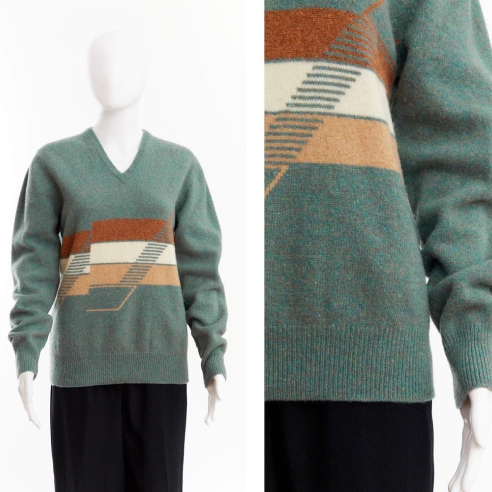 70’s lambswool knit sweater / abstract pattern